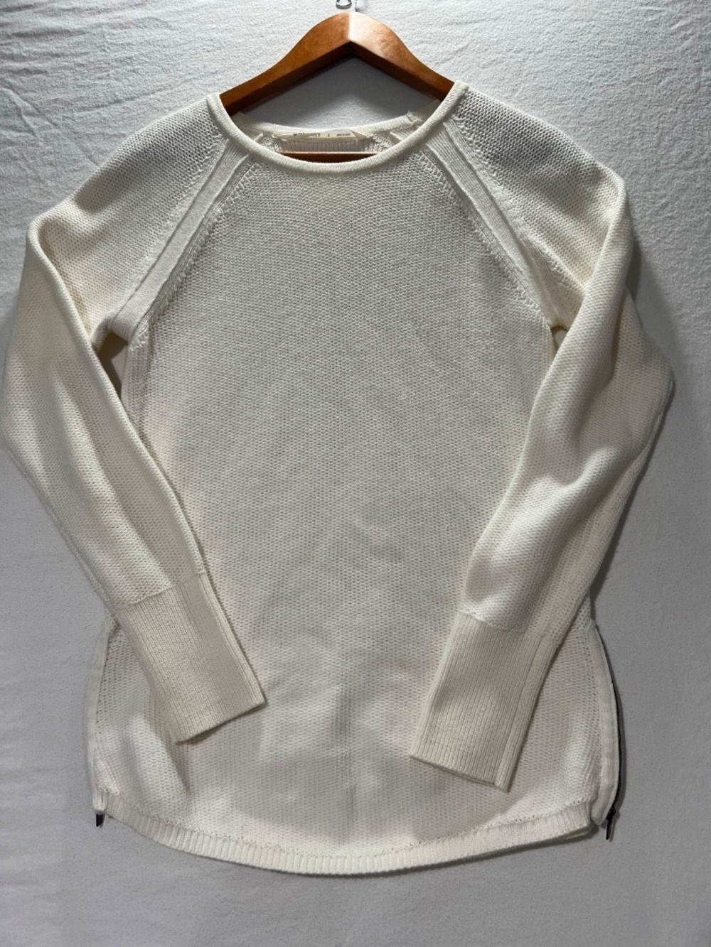 Athleta Tunic Knit Side Zipper Long Sleeve Cotton Varsity Sweater, Size Small